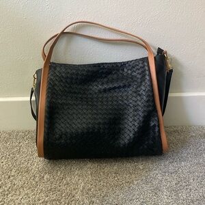 Giorgia Milani Braided Leather Large Tote Bag Black Lightweight